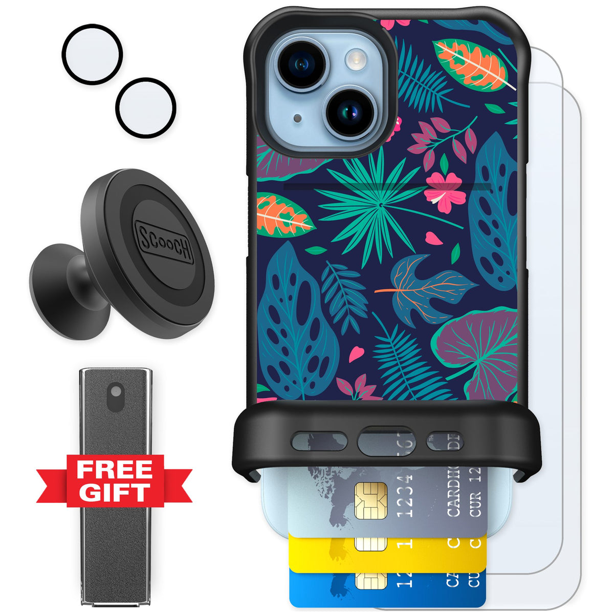 Scooch Wingmate Tropical Leaves for iPhone 15 — Defender Bundle