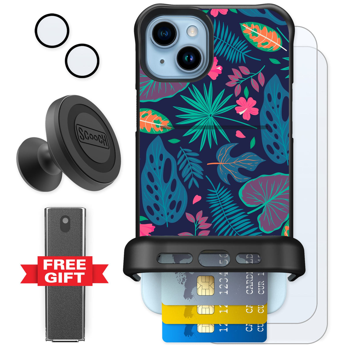 Scooch Wingmate Tropical Leaves for iPhone 14 Plus — Defender Bundle