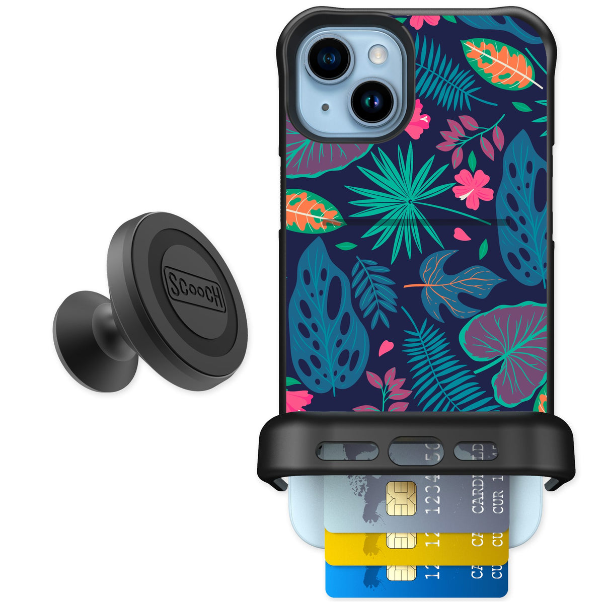 Scooch Wingmate Tropical Leaves for iPhone 14 Plus — Starter Bundle