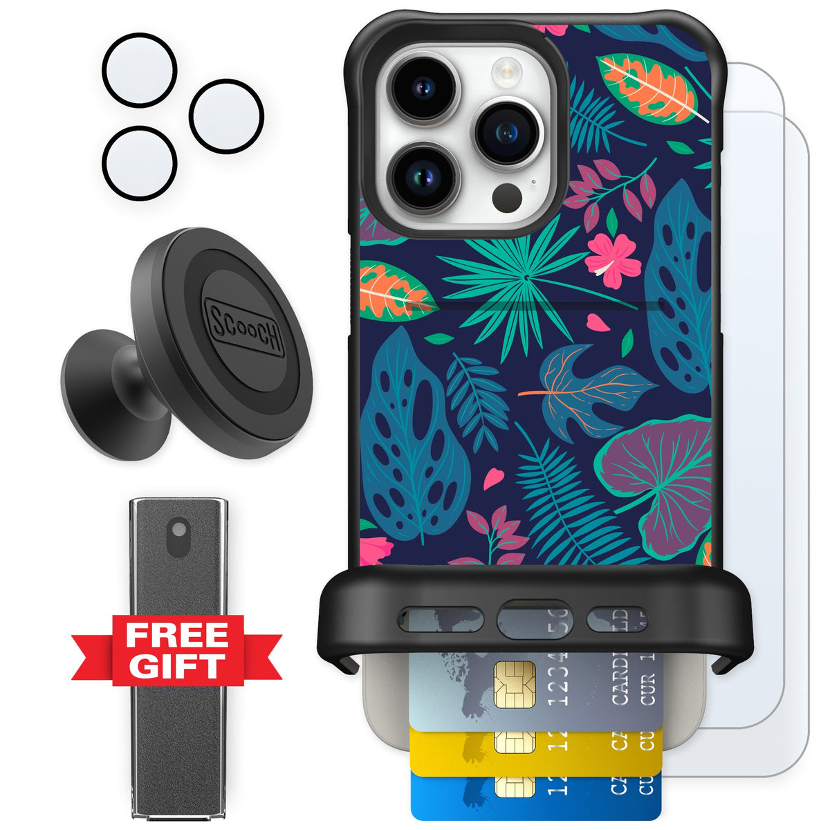Scooch Wingmate Tropical Leaves for iPhone 15 Pro Max — Defender Bundle