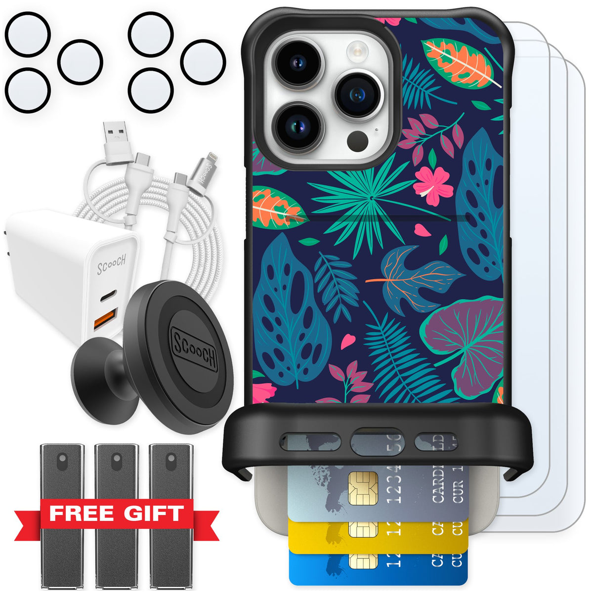 Scooch Wingmate Tropical Leaves for iPhone 15 Pro Max — Ultimate Bundle