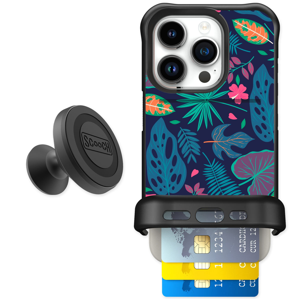 Scooch Wingmate Tropical Leaves for iPhone 15 Pro — Starter Bundle