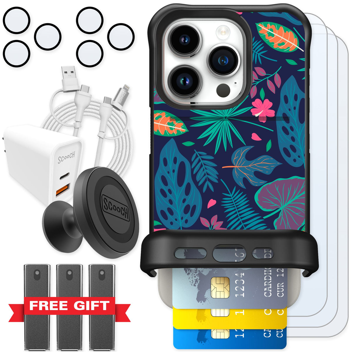 Scooch Wingmate Tropical Leaves for iPhone 15 Pro — Ultimate Bundle