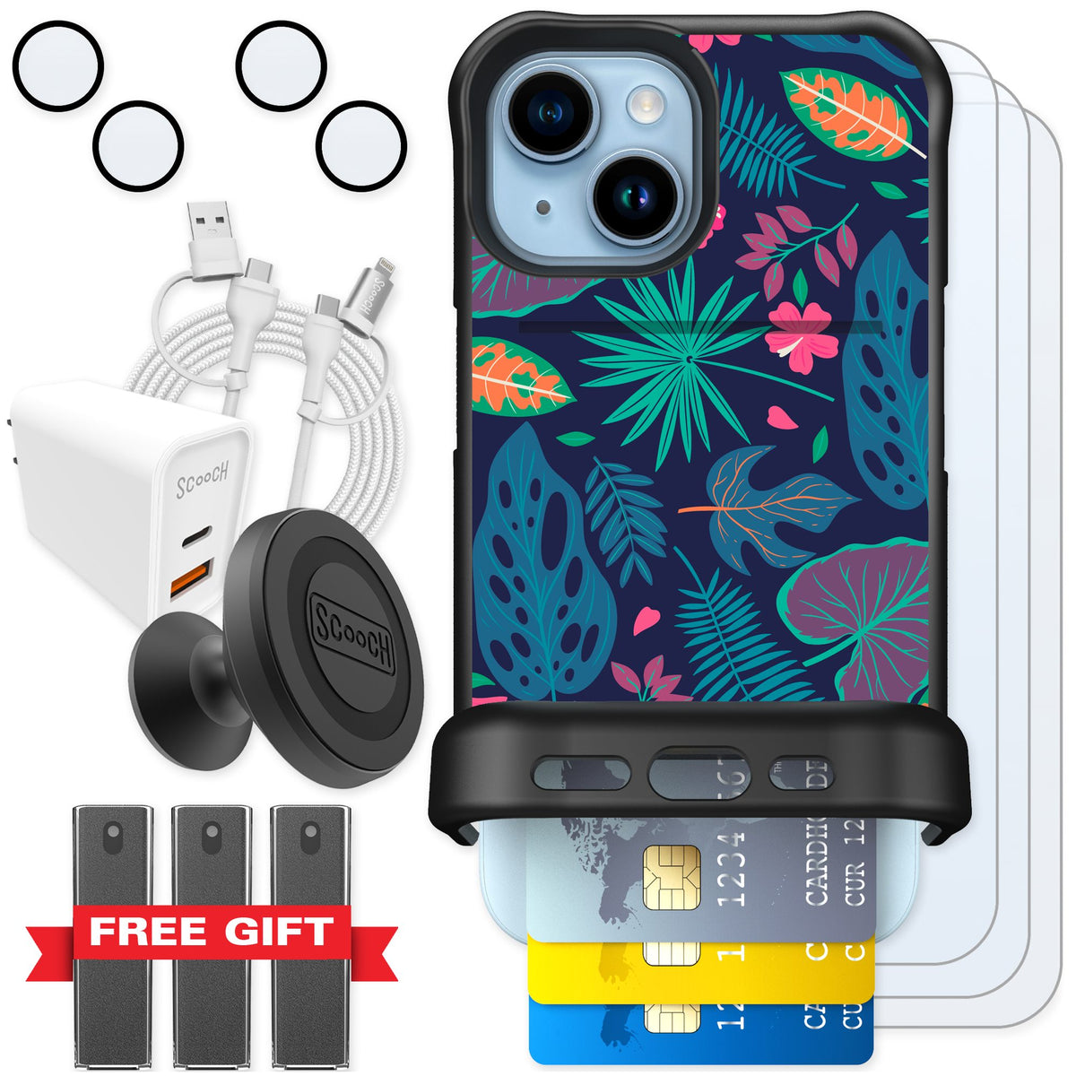 Scooch Wingmate Tropical Leaves for iPhone 15 — Ultimate Bundle