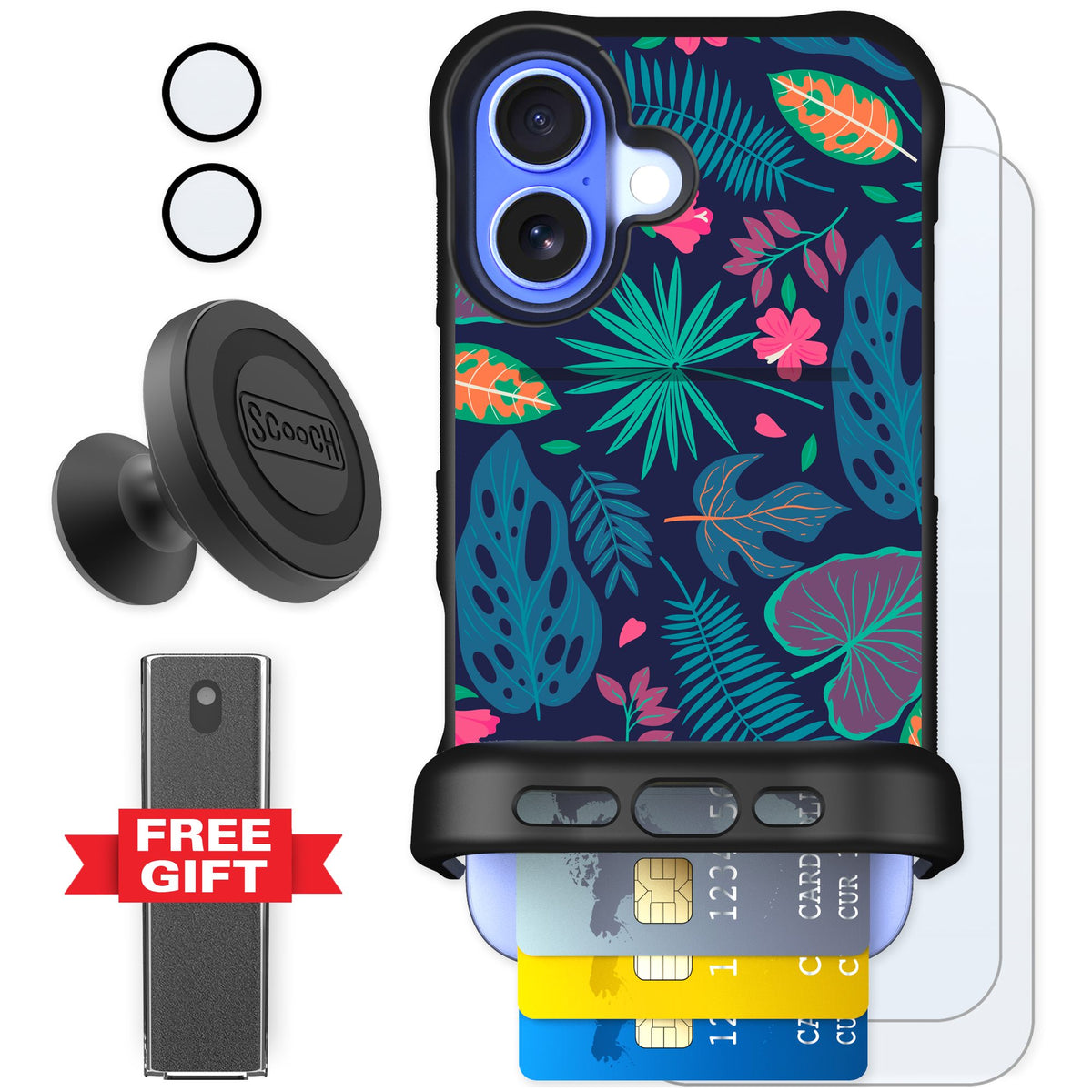 Scooch Wingmate Tropical Leaves for iPhone 16 — Defender Bundle