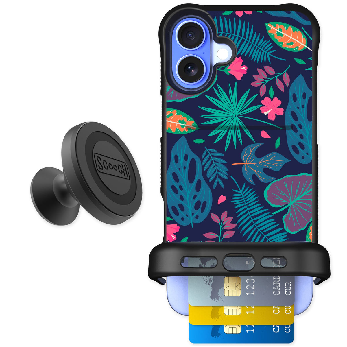 Scooch Wingmate Tropical Leaves for iPhone 16 Plus — Starter Bundle