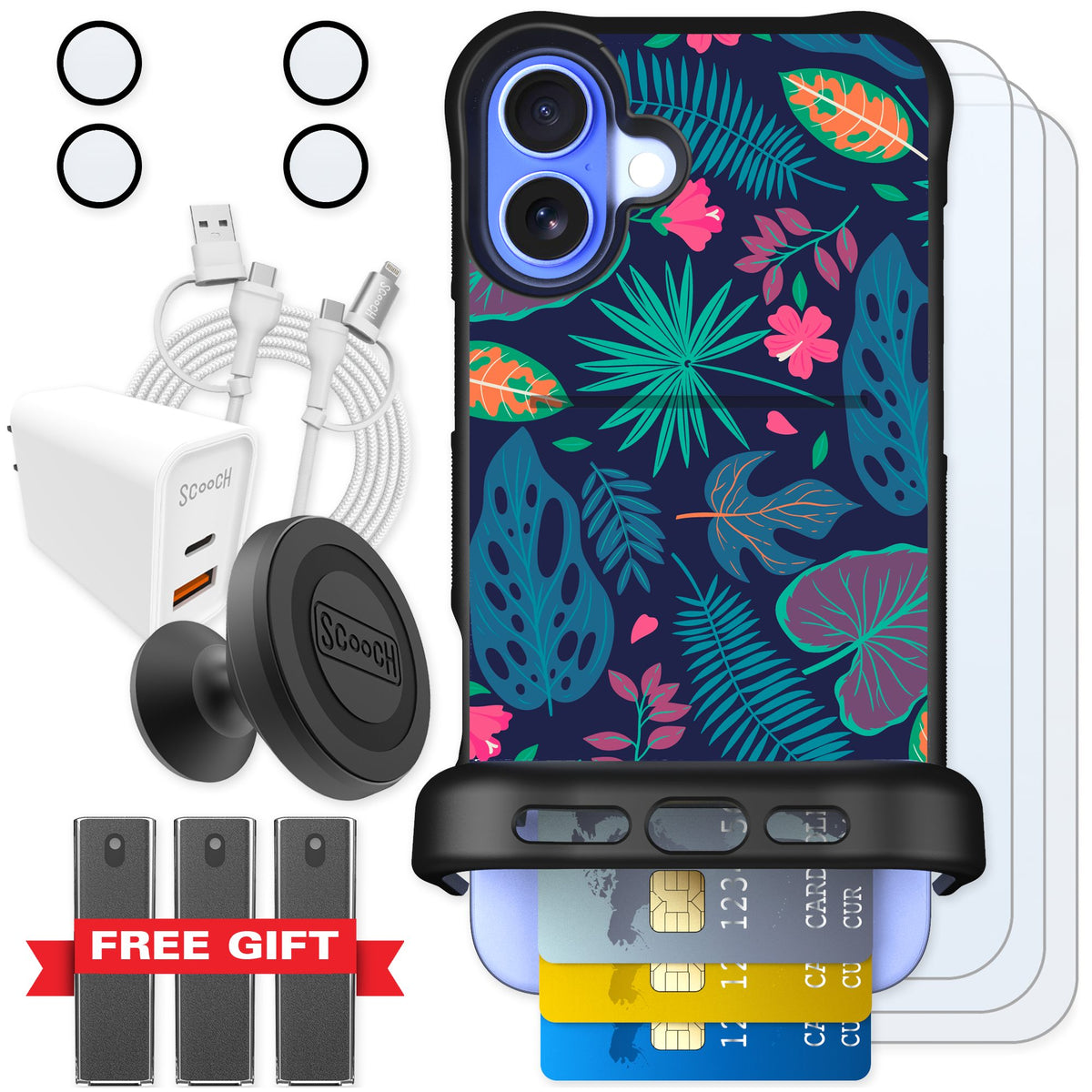 Scooch Wingmate Tropical Leaves for iPhone 16 Plus — Ultimate Bundle