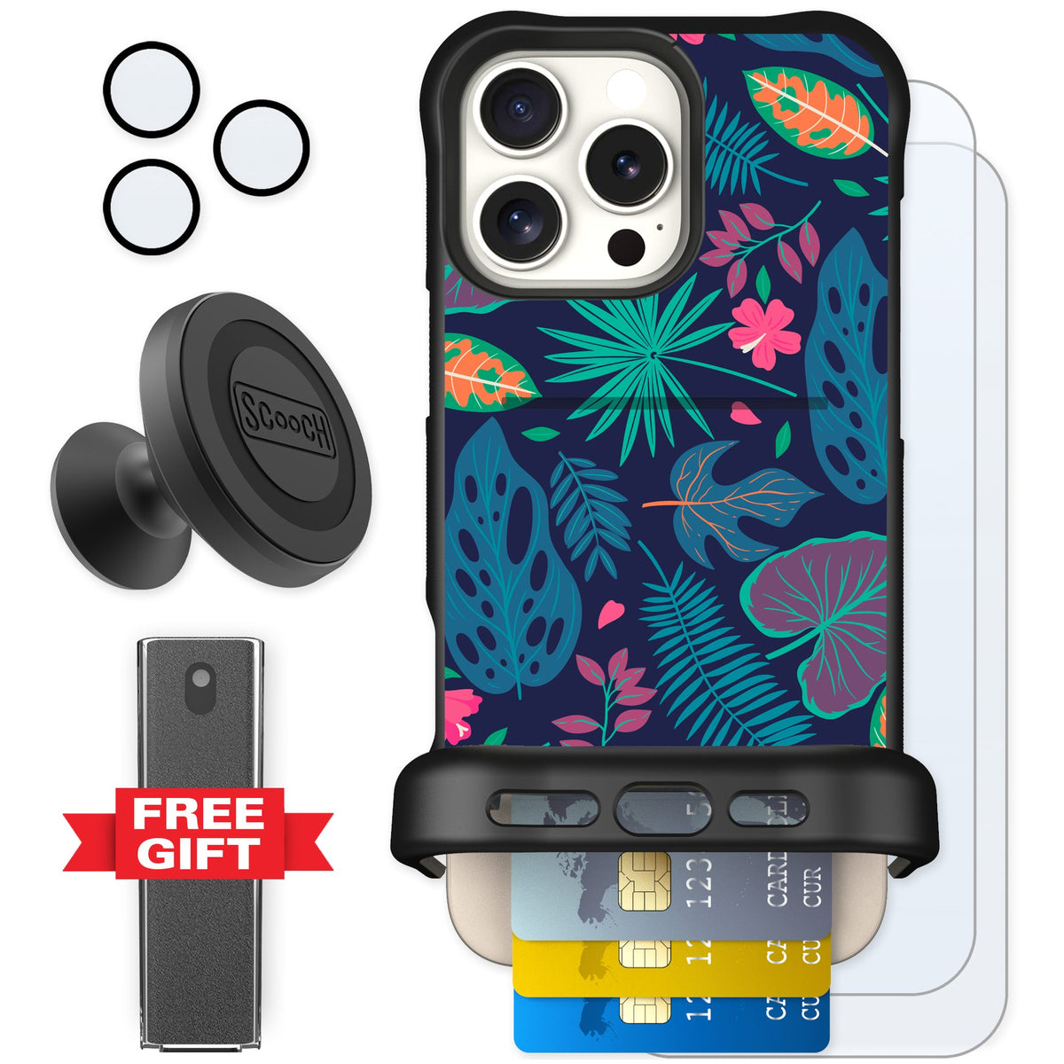 Scooch Wingmate Tropical Leaves for iPhone 16 Pro Max — Defender Bundle