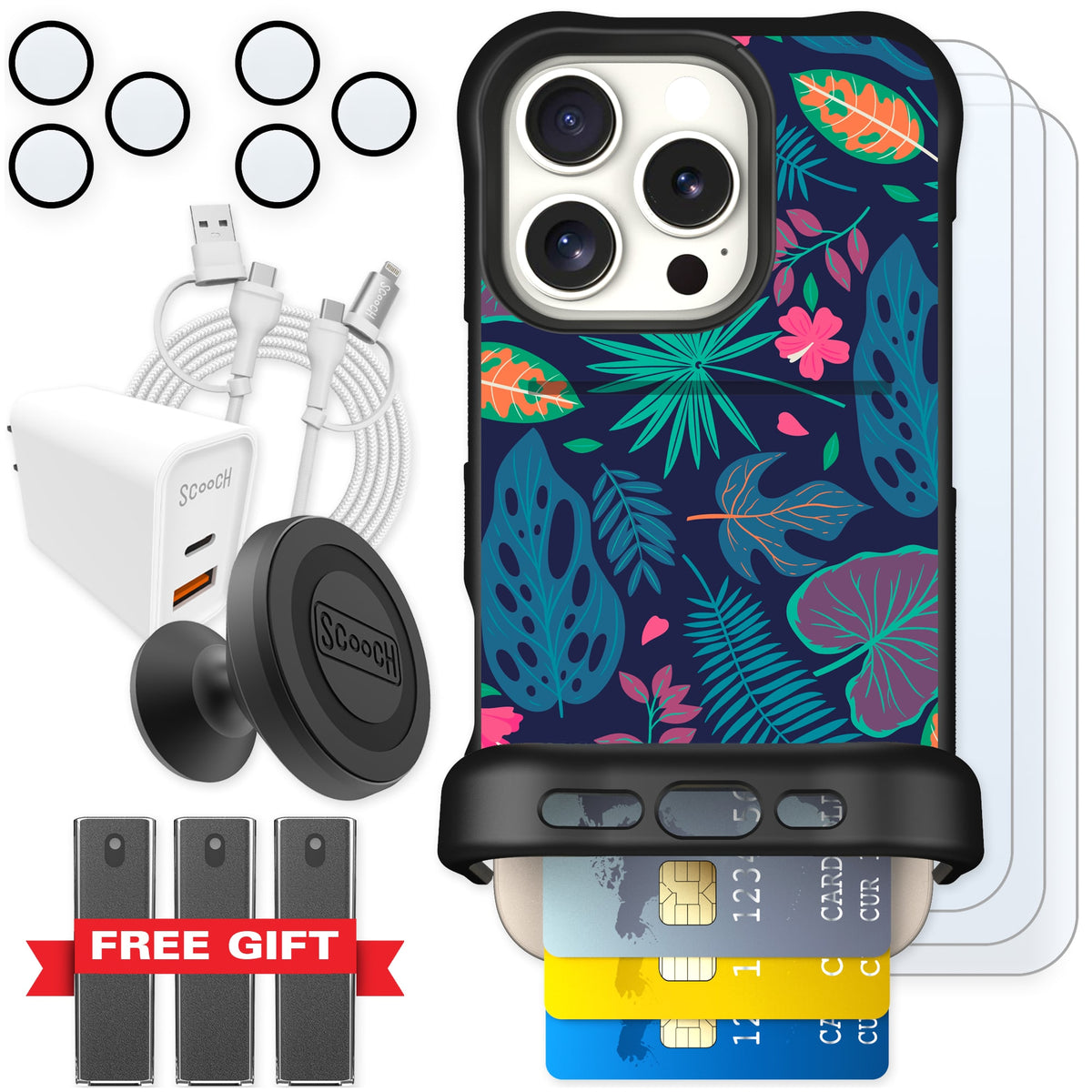 Scooch Wingmate Tropical Leaves for iPhone 16 Pro — Ultimate Bundle