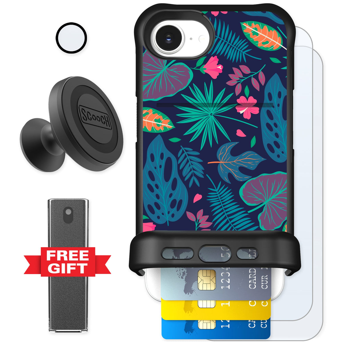 Scooch Wingmate Tropical Leaves for iPhone 16e — Defender Bundle