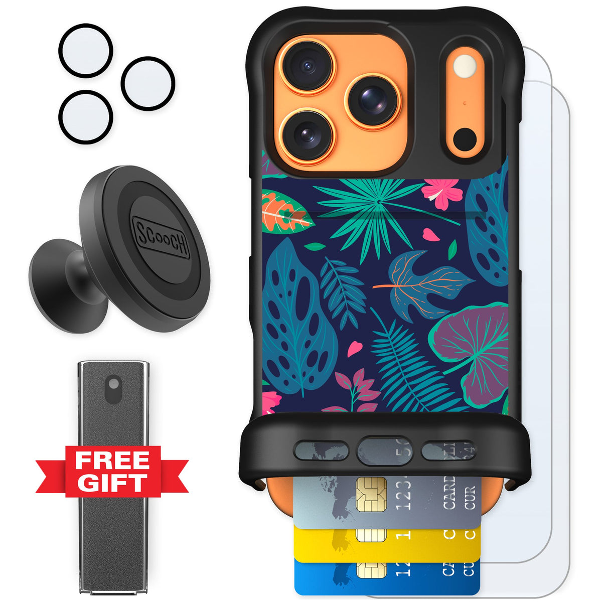 Scooch Wingmate Tropical Leaves for iPhone 17 Pro — Defender Bundle