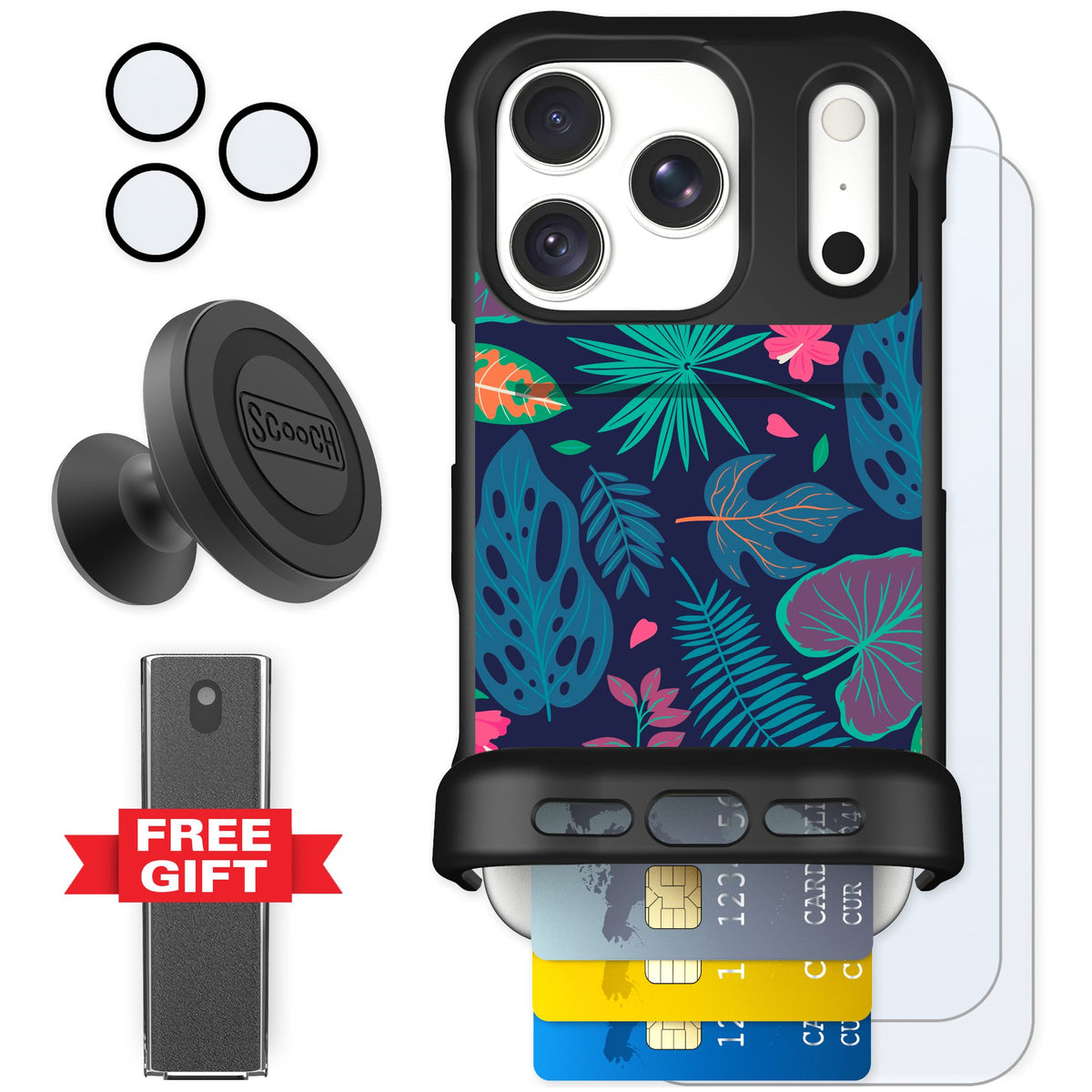 Scooch Wingmate Tropical Leaves for iPhone 18 Pro — Defender Bundle