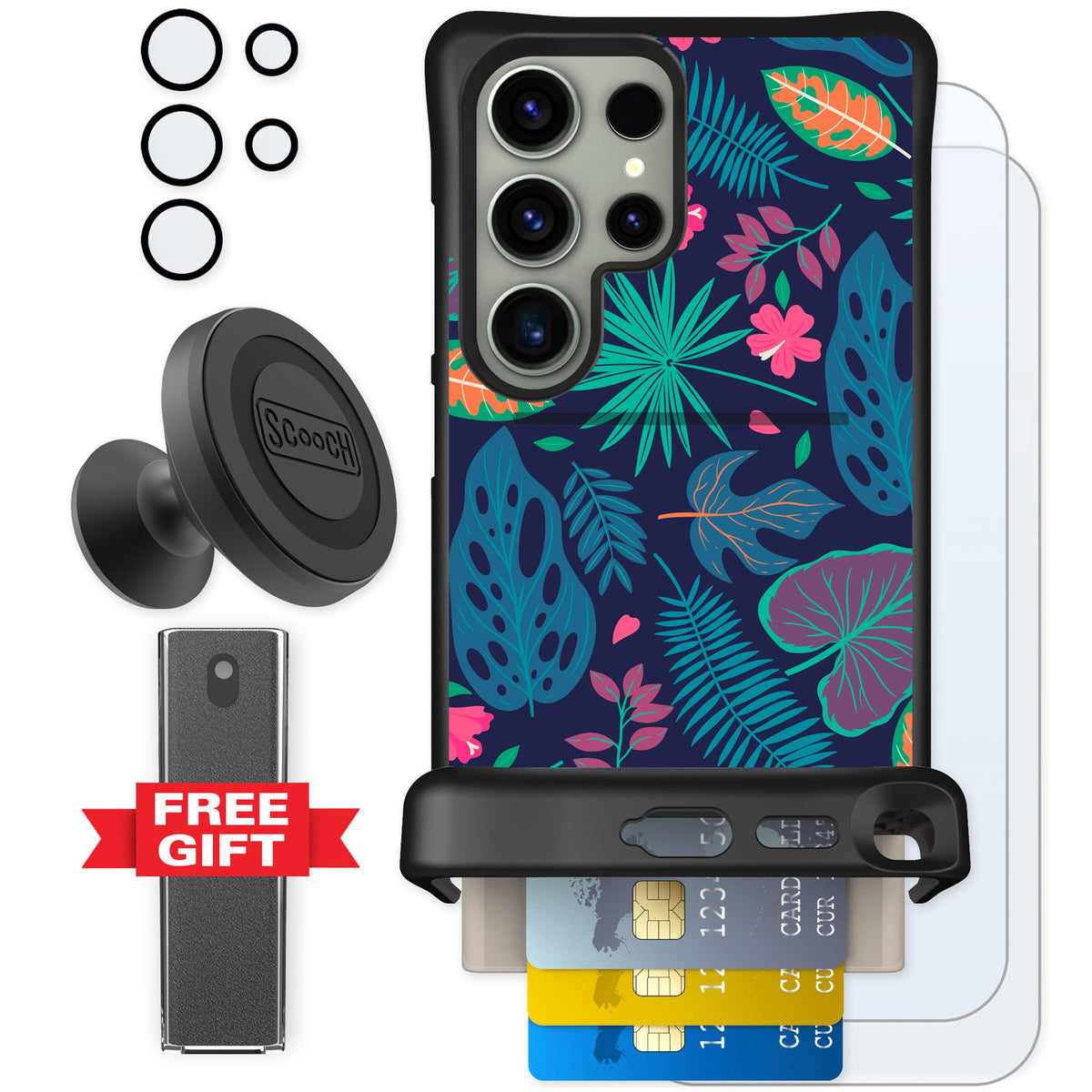 Scooch Wingmate Tropical Leaves for Galaxy S24 Ultra — Defender Bundle
