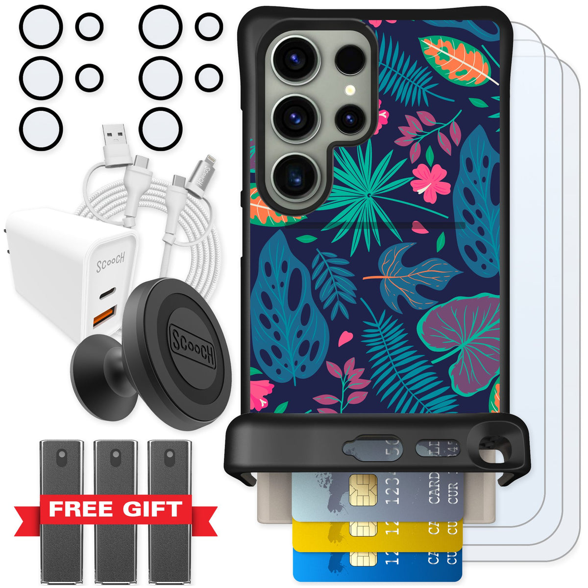 Scooch Wingmate Tropical Leaves for Galaxy S24 Ultra — Ultimate Bundle