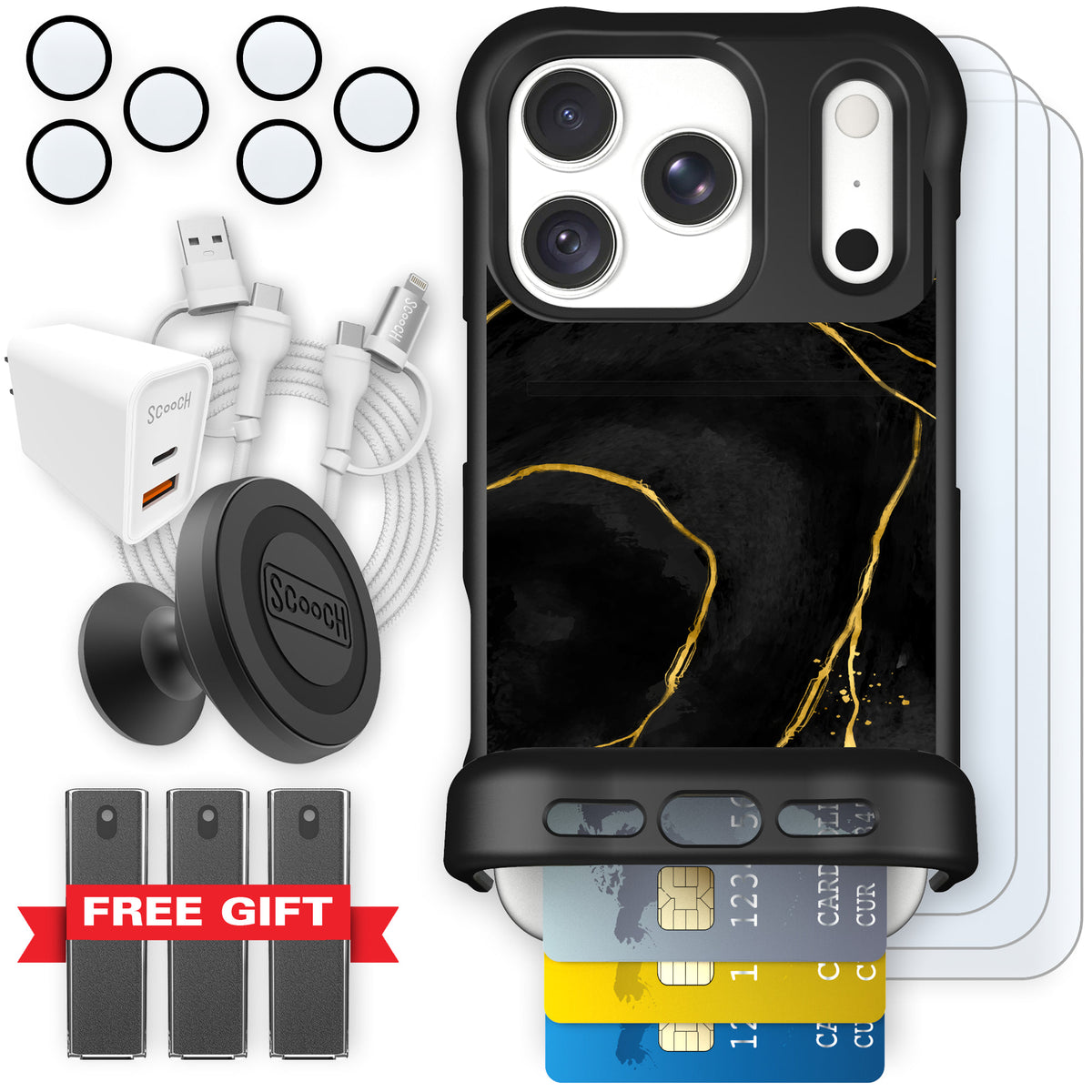 Wingmate Black Marble for iPhone 18 Pro — Ultimate Bundle