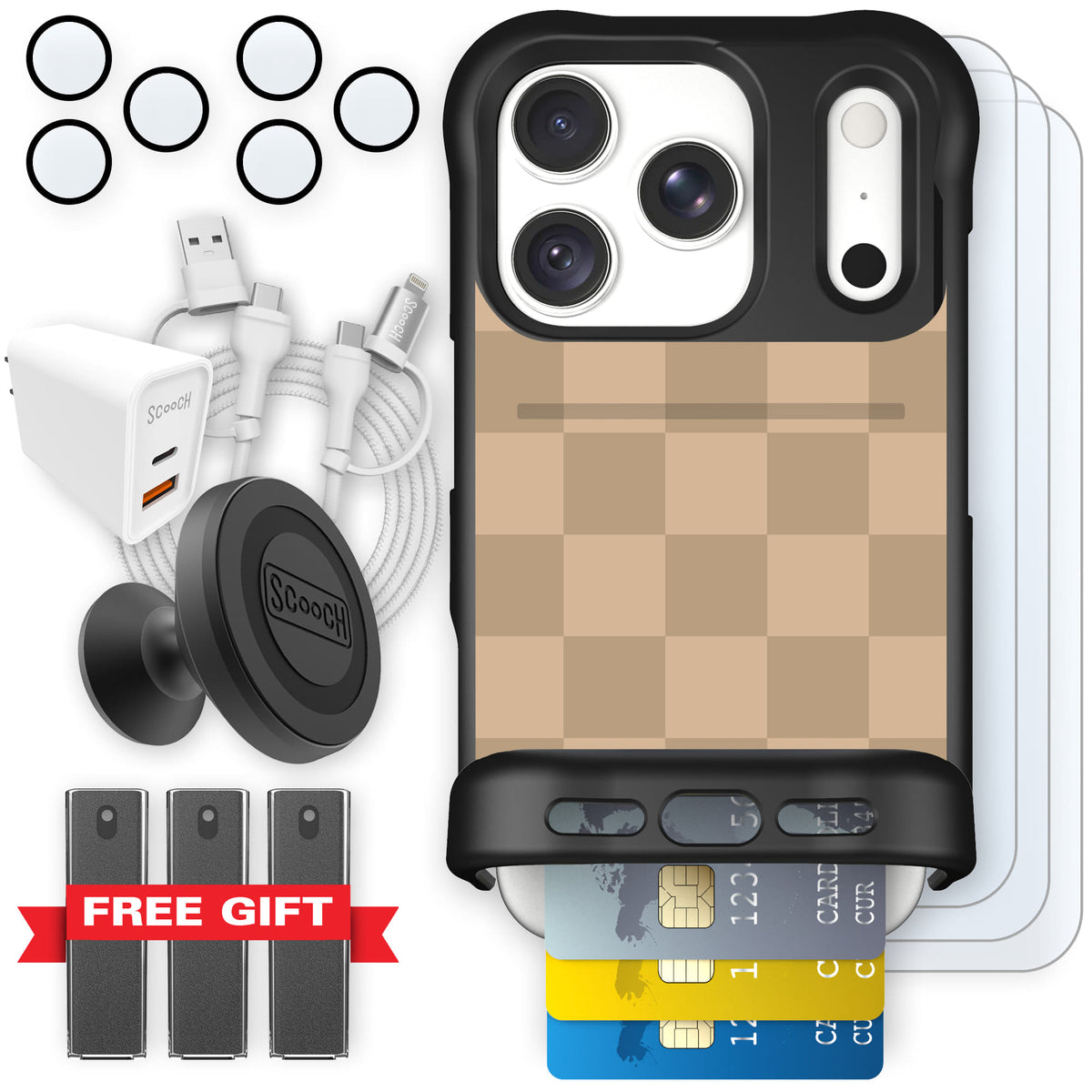 Wingmate Checkered Beige for iPhone 18 Pro — Ultimate Bundle