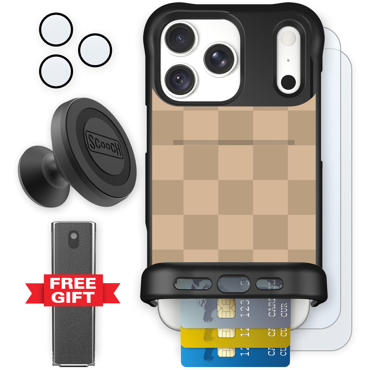 Wingmate Checkered Beige for iPhone 18 Pro Max — Defender Bundle