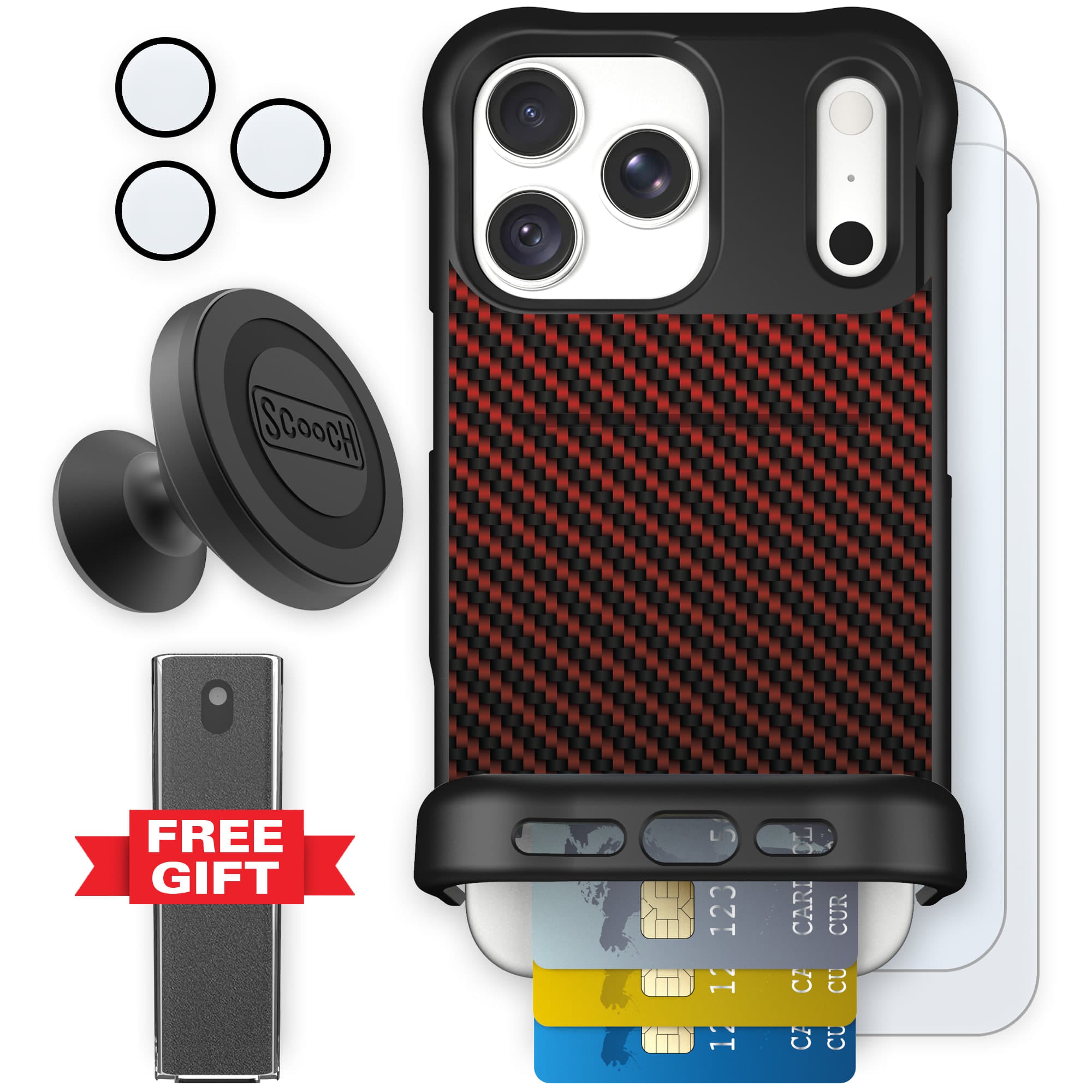 Wingmate Red Carbon Fiber for iPhone 18 Pro Max — Defender Bundle