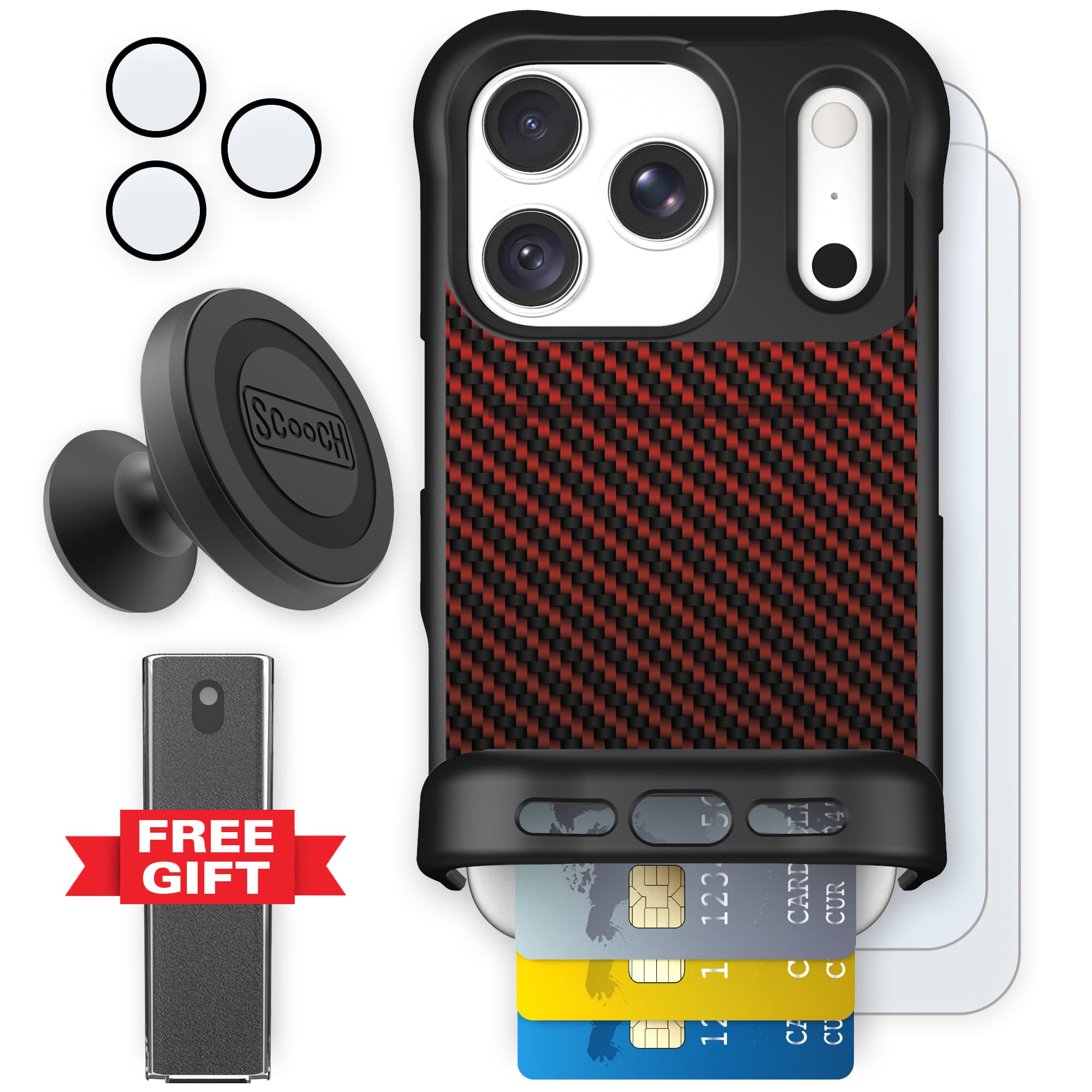 Wingmate Red Carbon Fiber for iPhone 18 Pro — Defender Bundle