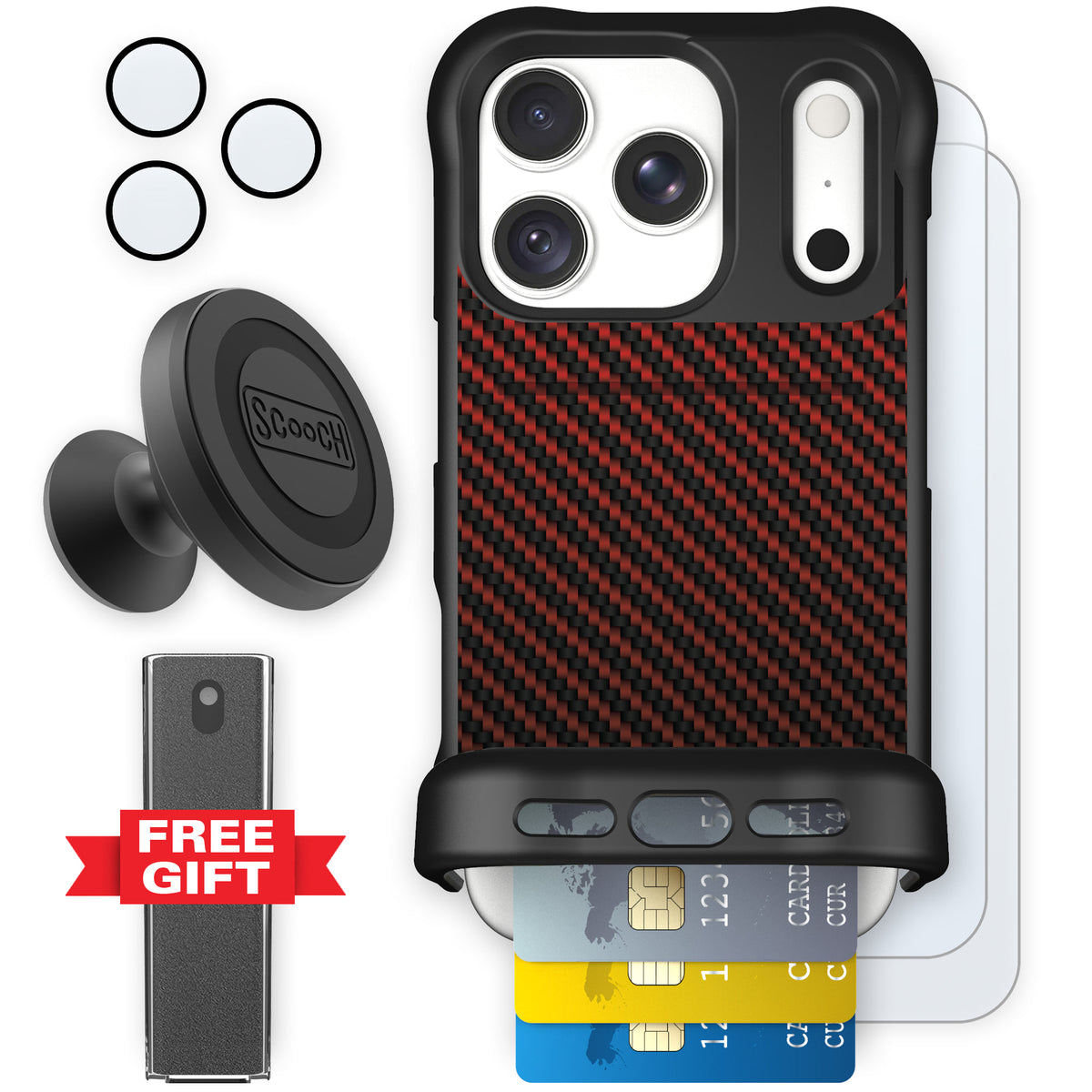 Wingmate Red Carbon Fiber for iPhone 18 Pro — Defender Bundle