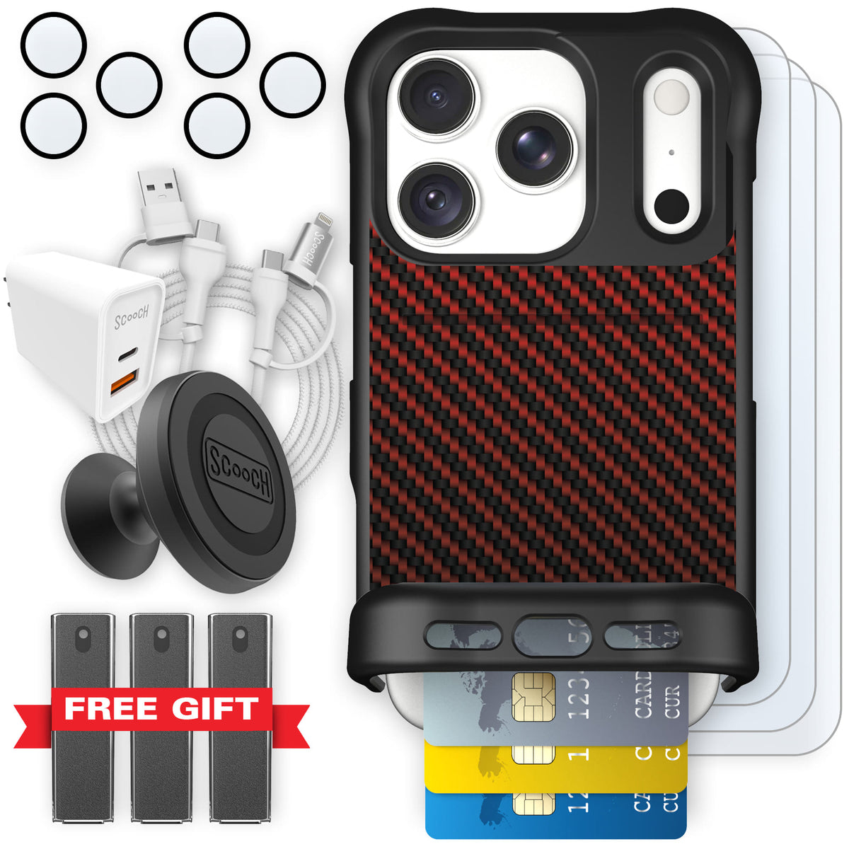 Wingmate Red Carbon Fiber for iPhone 18 Pro — Ultimate Bundle